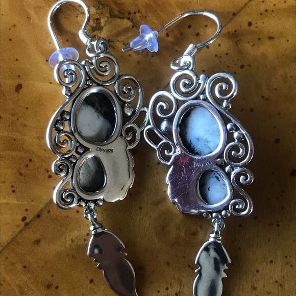 White Buffalo Sterling Silver Dangle Earrings - Picture 5 of 7